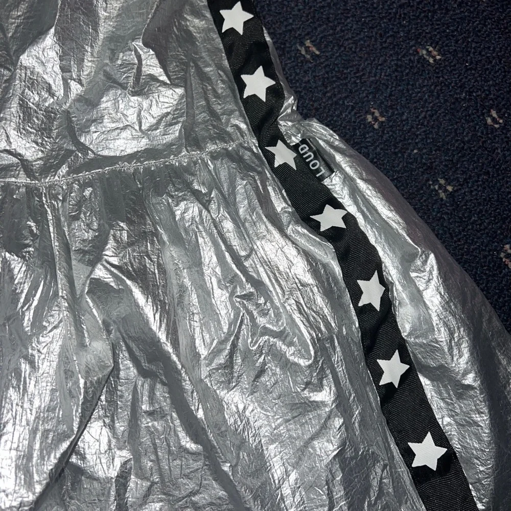 DANCE METALLIC DRESS BY LOUD Silver Shiny Stars Foil girls Holiday 14 Knee NWOT